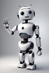 Android robot raises his hand to greet. cute robot