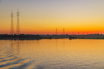 Fototapeta premium Magnificent scenery on the Nile River. Sunset.