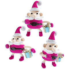 cute santa claus with christmas gift in three angel 3d illustration in pink theme