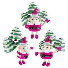 cute santa claus with christmas tree in three angel 3d illustration in pink theme