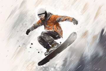 Flying snowboarder. Extreme winter sport. Generative AI.