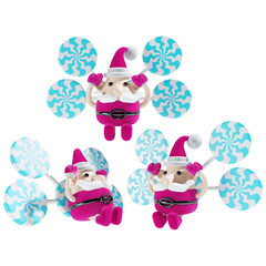 cute santa claus with christmas candy in three angel 3d illustration in pink theme