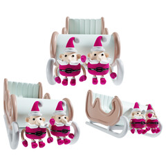 Obraz premium cute santa claus with christmas carriage in three angel 3d illustration in pink theme