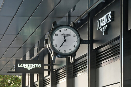Geneva, switzerland, october 20 2023 : sign and logo on a Longines store in geneva