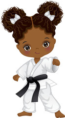 Vector Cartoon Afro Girl Practicing Karate