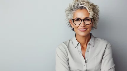 Foto op Plexiglas Portrait of happy older businesswoman in eyeglasses smiling at camera. © Synthetica