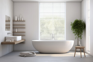 Fototapeta na wymiar Modern style of marble bathroom interior decorate with bathtub, mirror and sink, minimal decor concept.