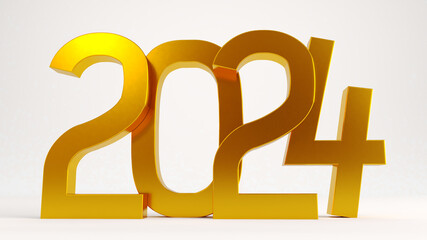 3D render of happy new year 2024 isolated on white background