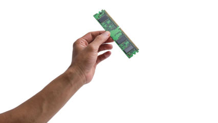 Hand-holding computer RAM memory isolated transparent background