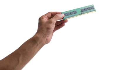 Hand-holding computer RAM memory isolated transparent background