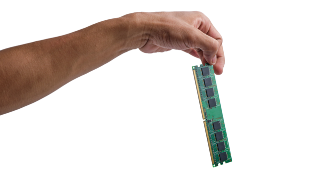 Hand-holding computer RAM memory isolated transparent background - Powered by Adobe