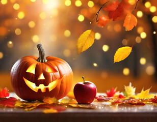 Halloween pumpkin on the autumn background