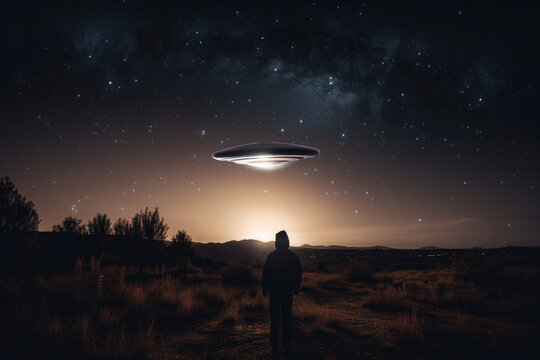 Person watching a UFO - Generative AI 