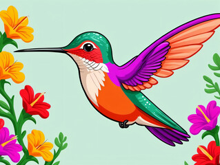 Obraz premium A Humming Hummingbird Flying Over Flowers