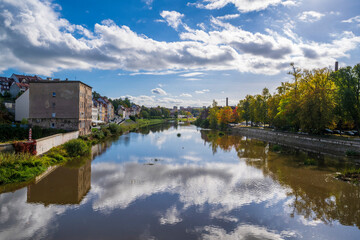 Fototapeta premium Lusatian Neisse River between Zgorzetec City of Poland and Gorlitz City of Germany