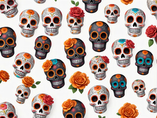 A Bunch Of Skulls With Flowers On Them