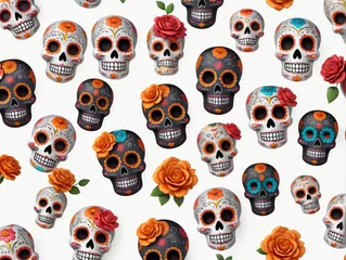 Lichtdoorlatende rolgordijnen Schedel A Bunch Of Skulls With Flowers On Them