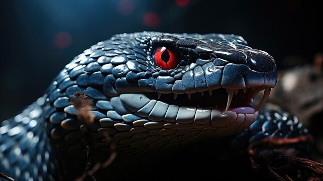  a close up of a snake's head with it's mouth open and it's mouth wide open and it's red eyes are slightly open.  generative ai
