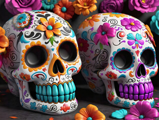 Colorful Skulls With Flowers