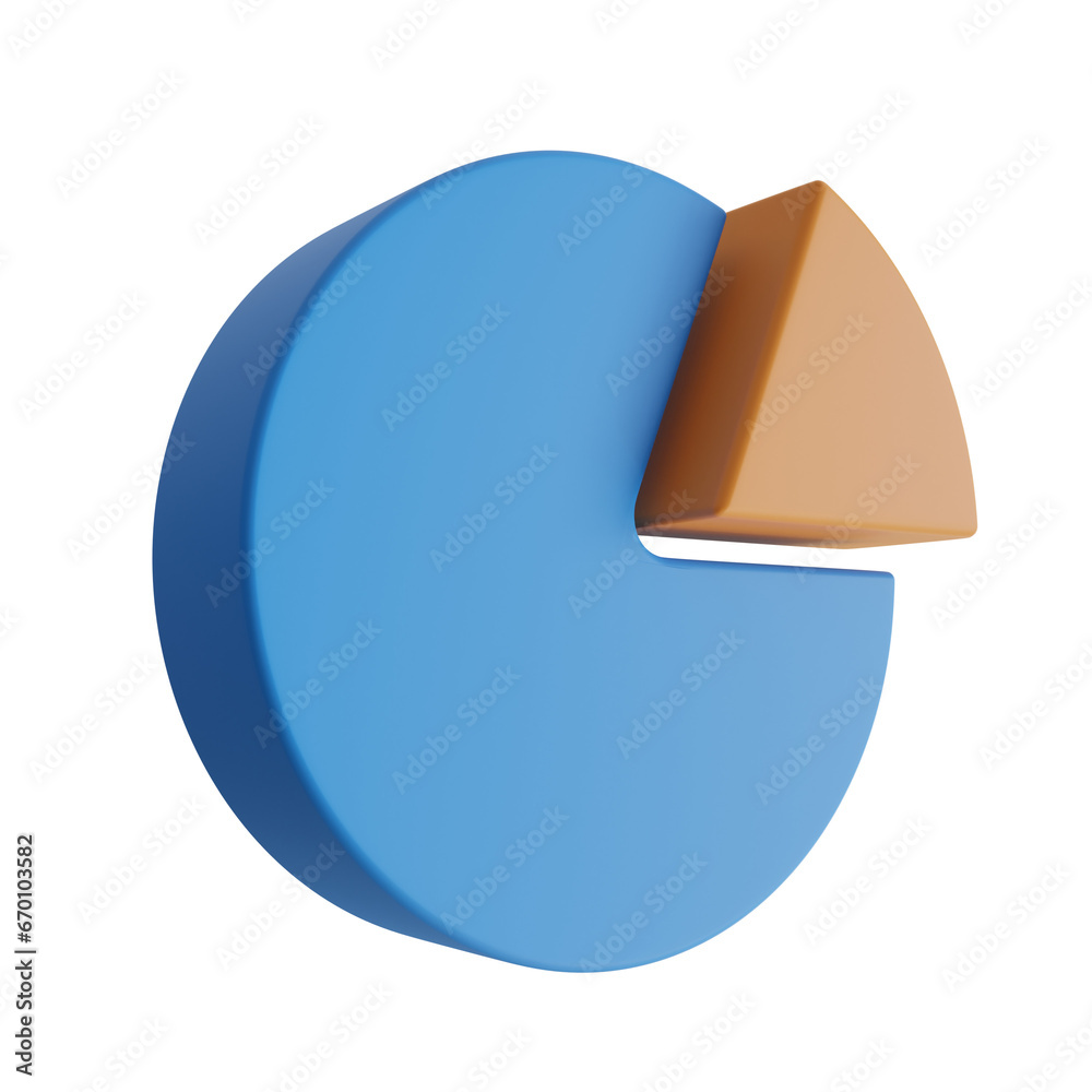 Poster 3d blue pie chart model with three segments. lavender-themed 3d blue pie chart model for pie data. 3