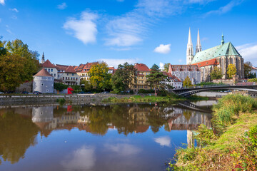 Lusatian Neisse River between Zgorzetec City of Poland and Gorlitz City of Germany