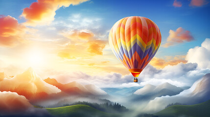 Balloon flight. Beautiful background, travel theme. Generative AI, Hot air balloon in the sky. Background with selective focus and copy space, a hot air balloon in the sky