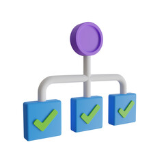 3D Blue Flowchart Model with Three Levels. Lavender-themed 3D Blue Flowchart Model for Flowchart...