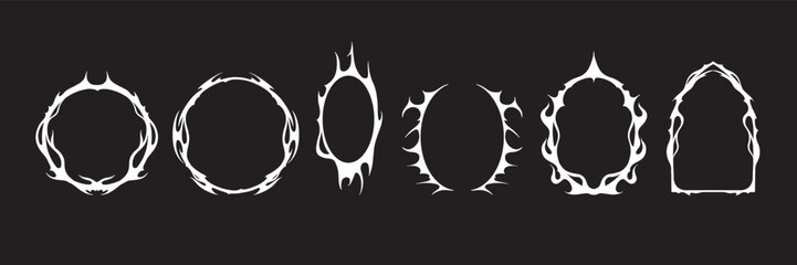 Gothic frame vector set, Halloween acid round fantasy border, dark spooky vintage design element. Retro Neo tribal baroque ornament, horror classic creepy oval. Antique gothic future frame collection © Oleksandra