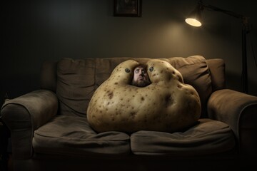 Funny AI generated photo of couch potato man