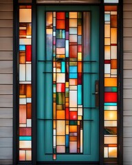 Modern wooden doors with stained glass - Created with Generative AI Technology