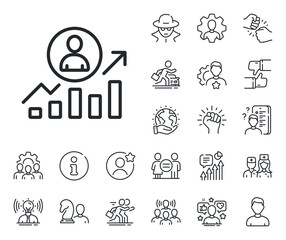 Career Growth chart sign. Specialist, doctor and job competition outline icons. Business results line icon. Career ladder line sign. Avatar placeholder, spy headshot icon. Strike leader. Vector