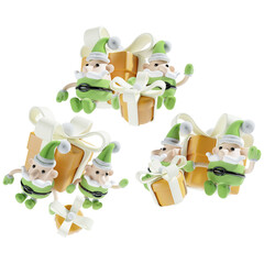 cute santa claus with christmas gift in three angel 3d illustration in green theme