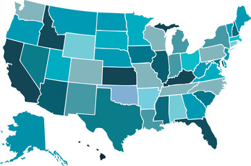 vector map of the united states light blue color - obrazy, fototapety, plakaty