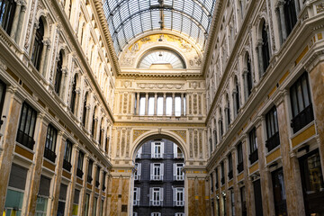 Interior view of Galleria Umberto I, a public shopping gallery in Naples, Italy. Built between 1887 1890