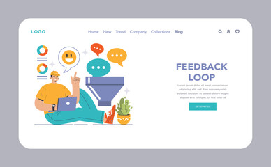 Obraz na płótnie Canvas Customer feedback web banner or landing page. Consumer reviews public exchange. Sharing assessment of a purchased goods in social media blog, leaving a comment. Flat vector illustration