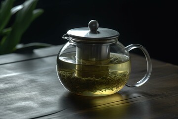 macro tea brewing glass teapot. Generative AI