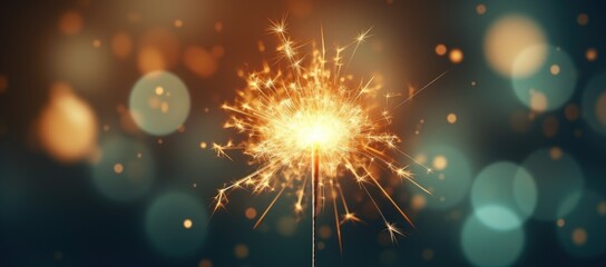 Naklejka premium A close-up of a Bengal light on a urban blurred background. Celebration of the new year and Christmas. Party accessory