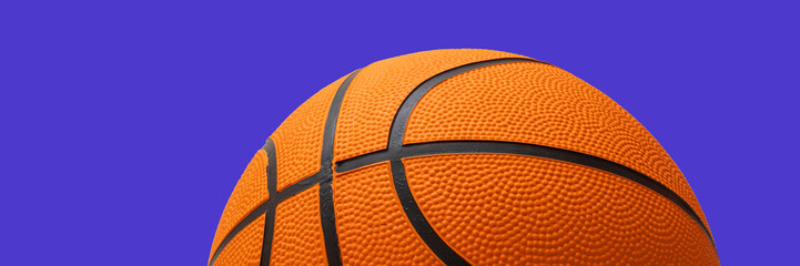 Obraz premium basketball ball detail on blue background. basketball game concept. banner
