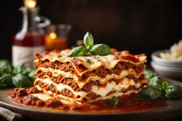 Mouthwatering lasagna with rich bolognese sauce and melted mozzarella 