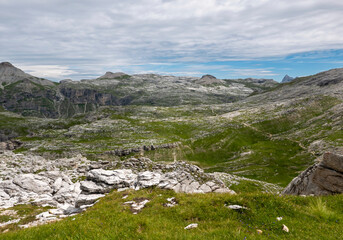scenic view of rocky panorama in Dolomites in summer