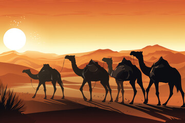 Fototapeta na wymiar Camels in the desert - Generative AI 