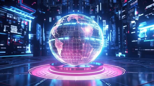3D image of modern technology, hologram digital globe earth  technology screen background.