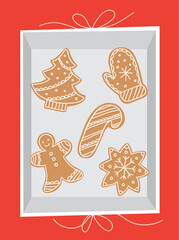 Illustration of the gingerbread cookies collection in the gift box