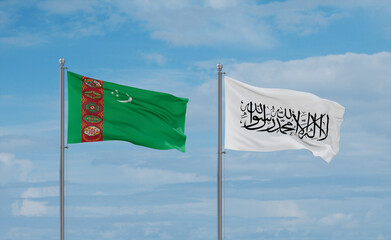 Turkmenistan and Afghanistan national flags, country relationship concept