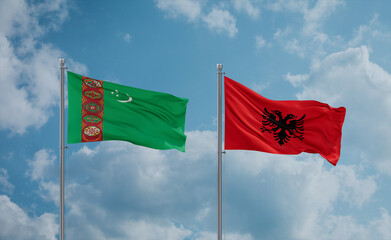 Turkmenistan and Albania national flags, country relationship concept