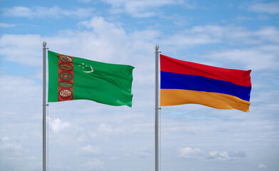 Armenia and Turkmenistan flags, country relationship concept