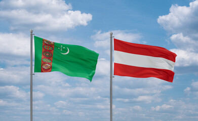 Austria and Turkmenistan flags, country relationship concept