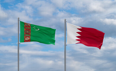 Bahrain and Turkmenistan flags, country relationship concept