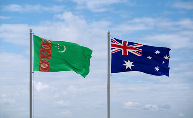 Australia and Turkmenistan flags, country relationship concept