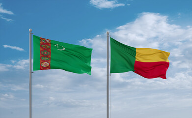 Benin and Turkmenistan flags, country relationship concept